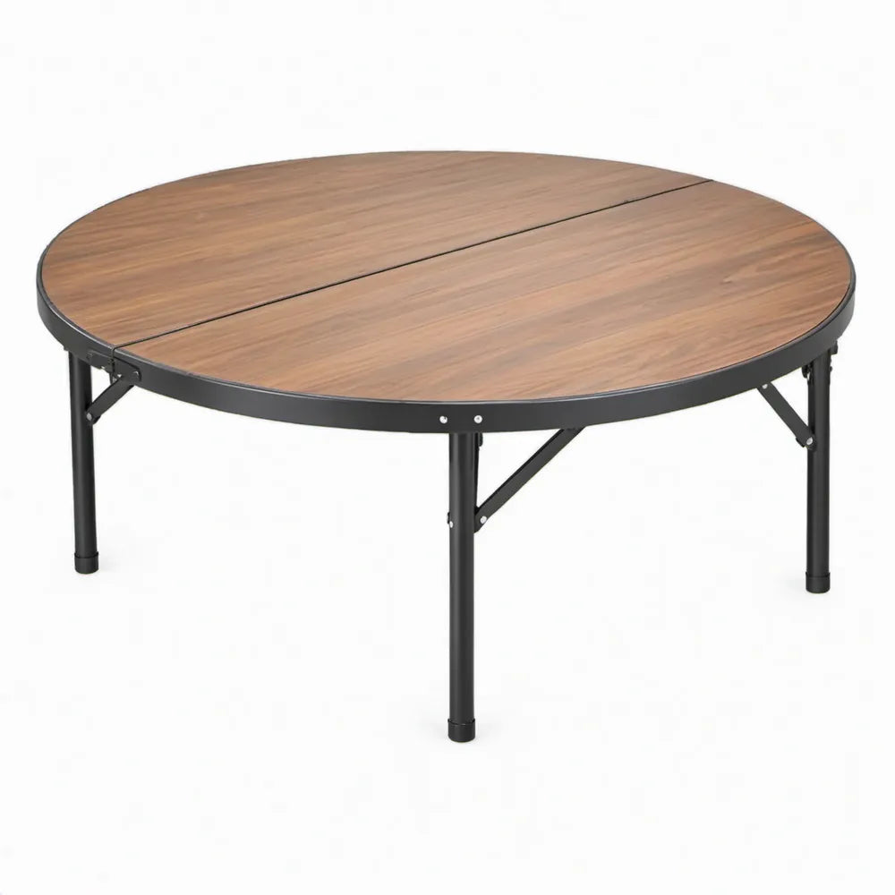 Opvouwbare ronde campingtafel Ø 100 x 50 cm – Bruin/Zwart