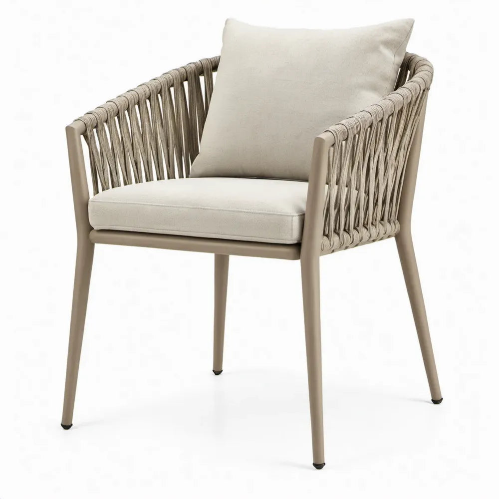 Terrasstoel met armleuningen en kussens, beige/lichtgrijs, 63 x 65 x 82 cm