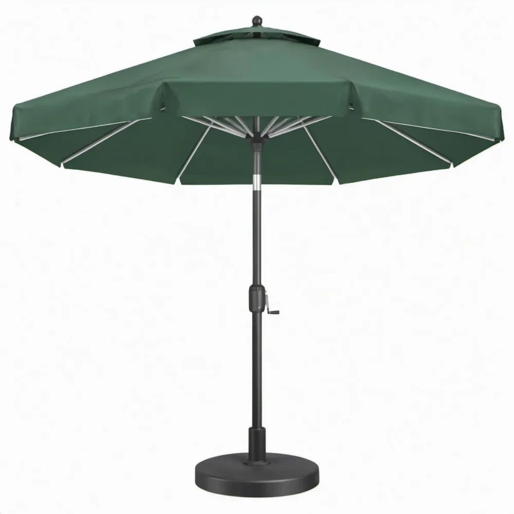 Achthoekige tuinparasol met voet Ø 300 cm donkergroen en zwart