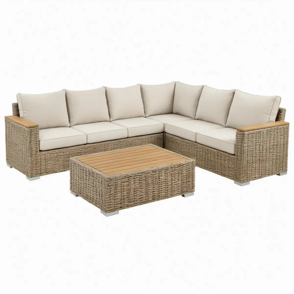 5-zits hoekloungeset met salontafel 245 x 245 cm Beige/Bruin