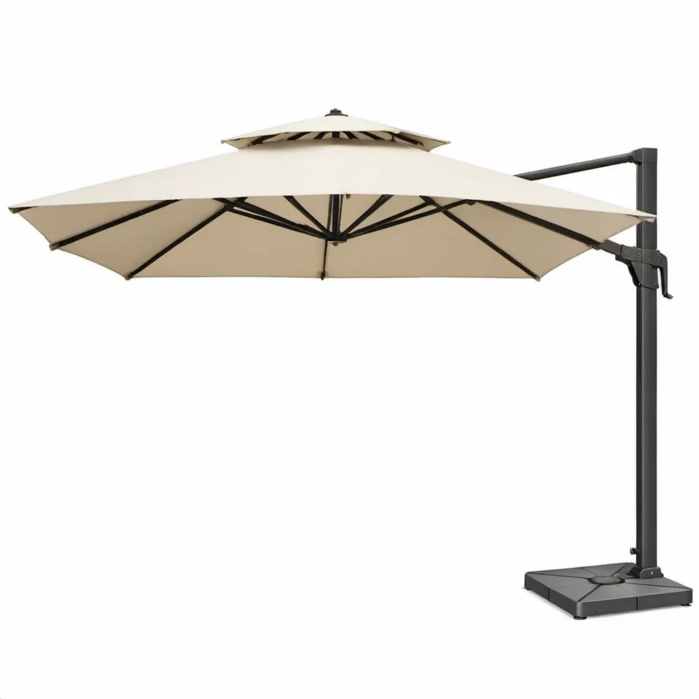 Zweefparasol 300 x 300 cm vierkant crème met zwart aluminium frame en voet