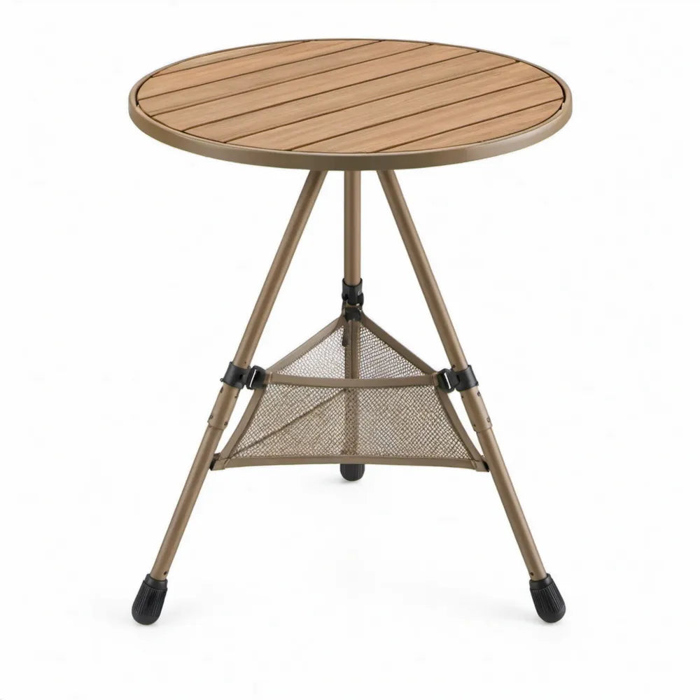 Ronde Inklapbare Campingtafel Ø60 x 70 cm Bruin/Beige/Zwart