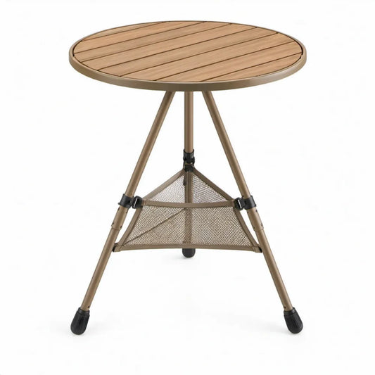 Ronde Inklapbare Campingtafel Ø60 x 70 cm Bruin/Beige/Zwart
