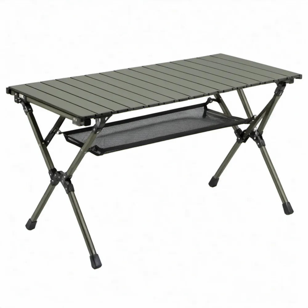 Opvouwbare aluminium tafel met opbergnet 120 x 60 x 55 cm groen/zwart
