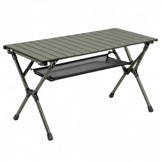 Opvouwbare aluminium tafel met opbergnet 120 x 60 x 55 cm groen/zwart