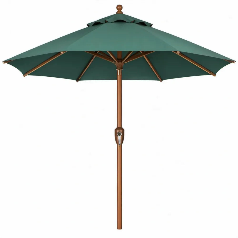 Achthoekige houten tuinparasol Ø 300 cm donkergroen met bruine mast