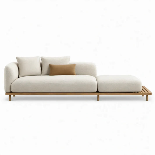 Loungebank met chaise longue 280 x 95 x 72 cm - Crème/Bruin/Lichtbruin - Acaciahout en polyester
