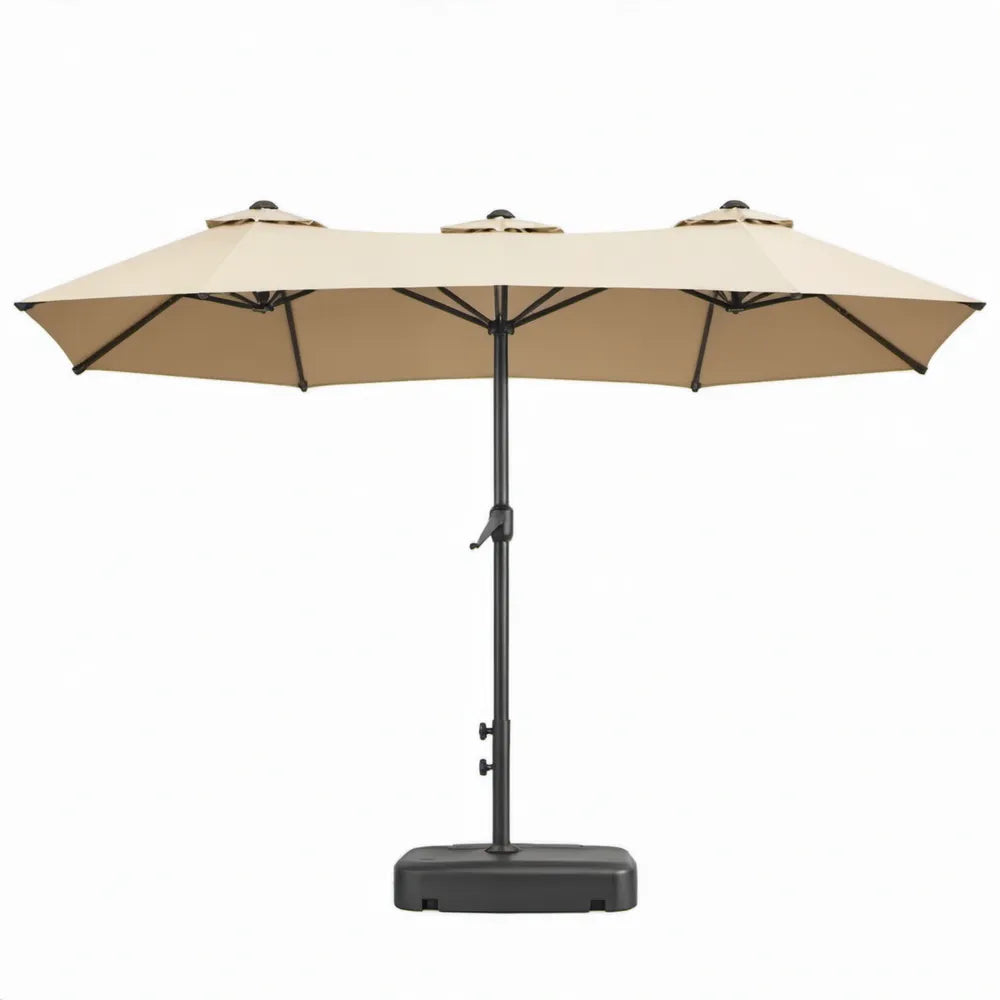 Drievoudige rechthoekige parasol 600 x 300 x 250 cm – Beige/Zwart