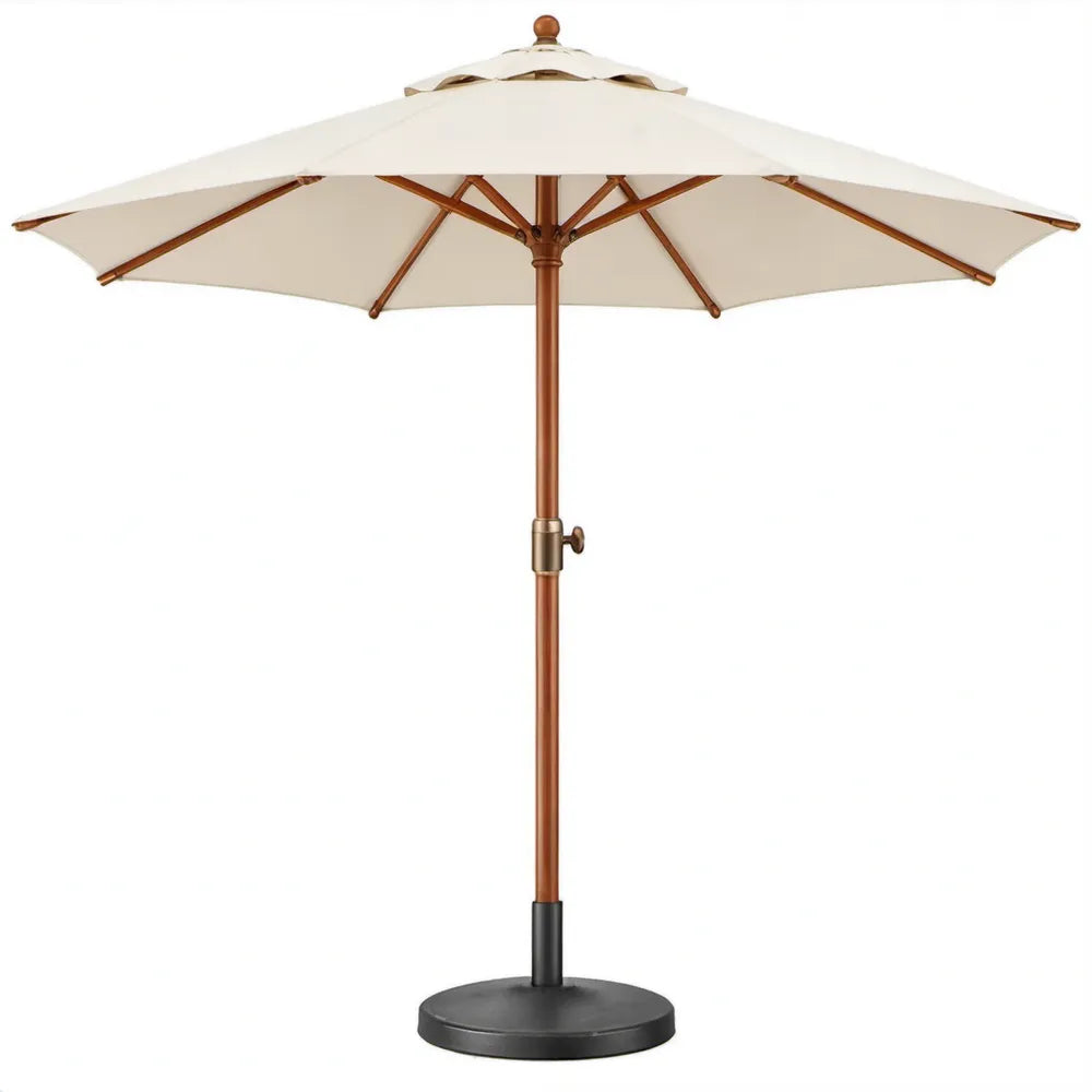 Ronde houten tuinparasol Ø 270 x 250 cm crèmewit met zwarte voet