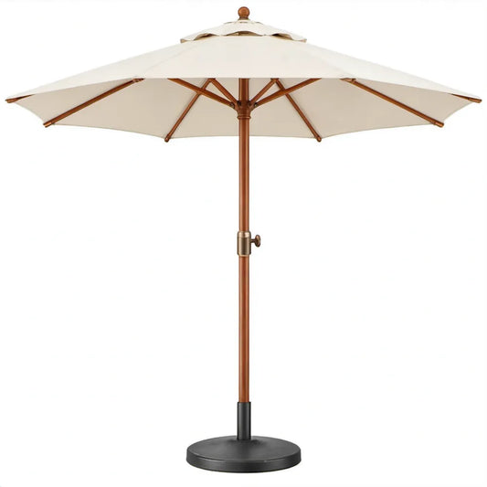 Ronde houten tuinparasol Ø 270 x 250 cm crèmewit met zwarte voet