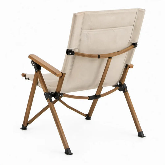 Inklapbare campingstoel met armleuningen en hoge rugleuning, 58 x 64 x 90 cm, beige/bruin/zwart