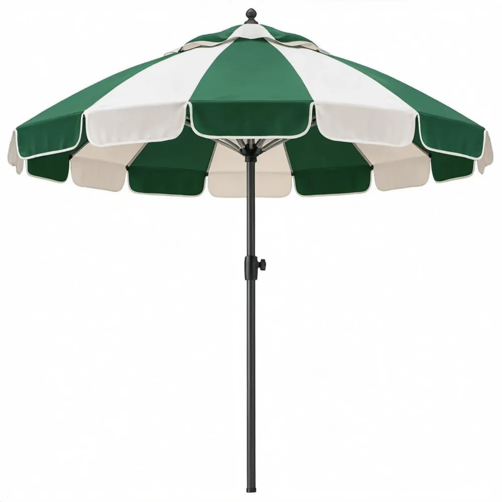 Ronde tuinparasol Ø 200 cm groen/wit met kantelbare stalen paal