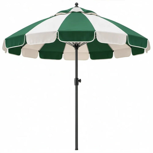 Ronde tuinparasol Ø 200 cm groen/wit met kantelbare stalen paal