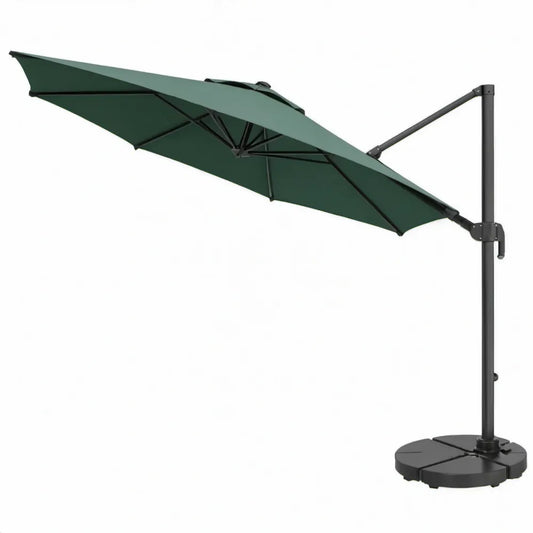 Vierkante zweefparasol 300 x 300 cm donkergroen met zwart stalen frame en voet