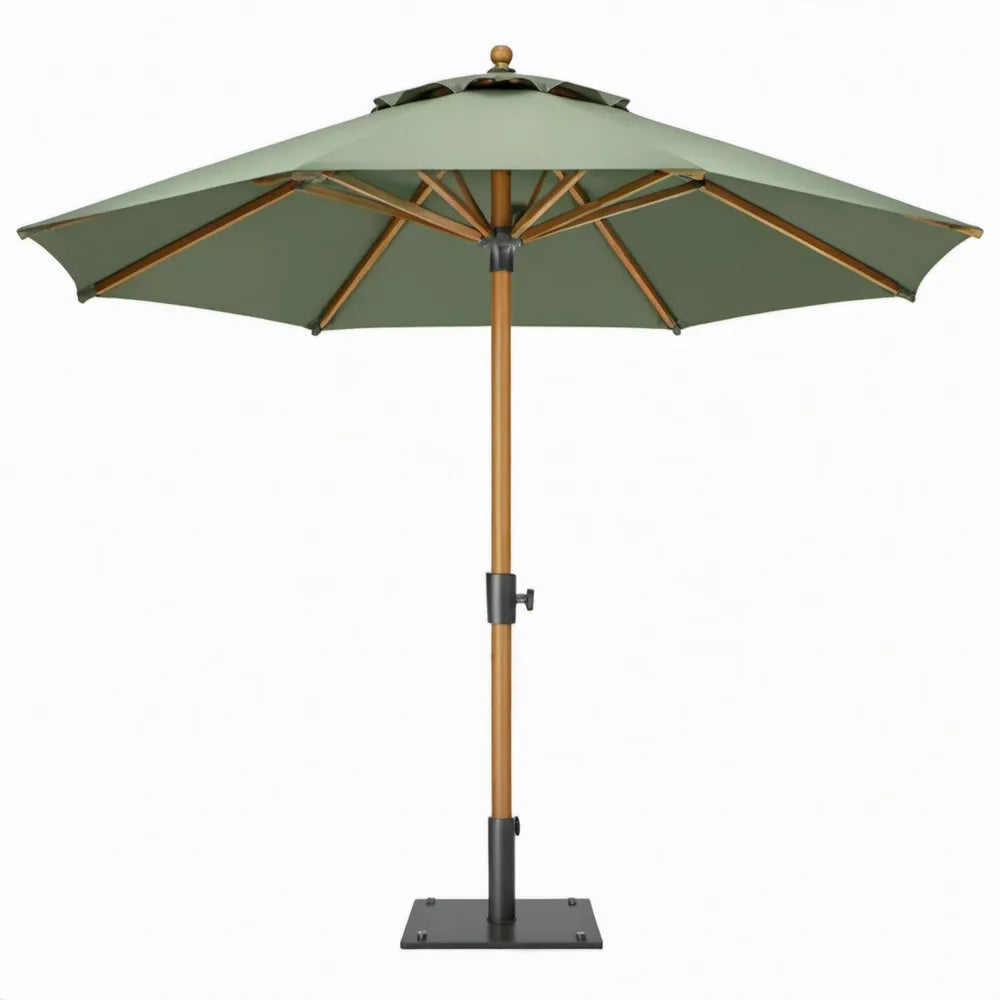 Ronde houten tuinparasol 300 cm groen met vierkante voet