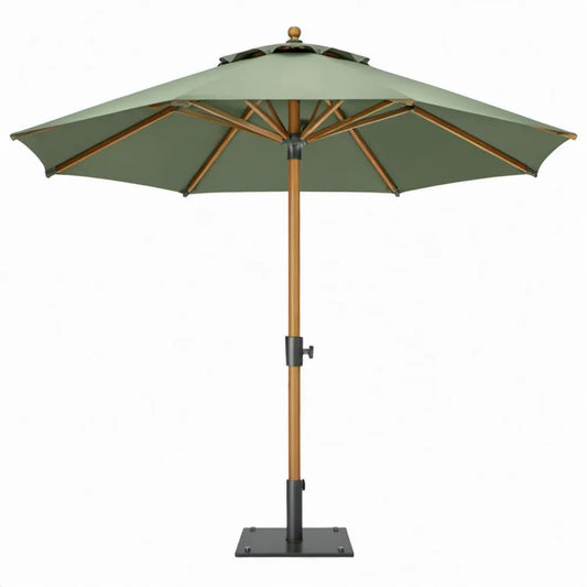 Ronde houten tuinparasol 300 cm groen met vierkante voet