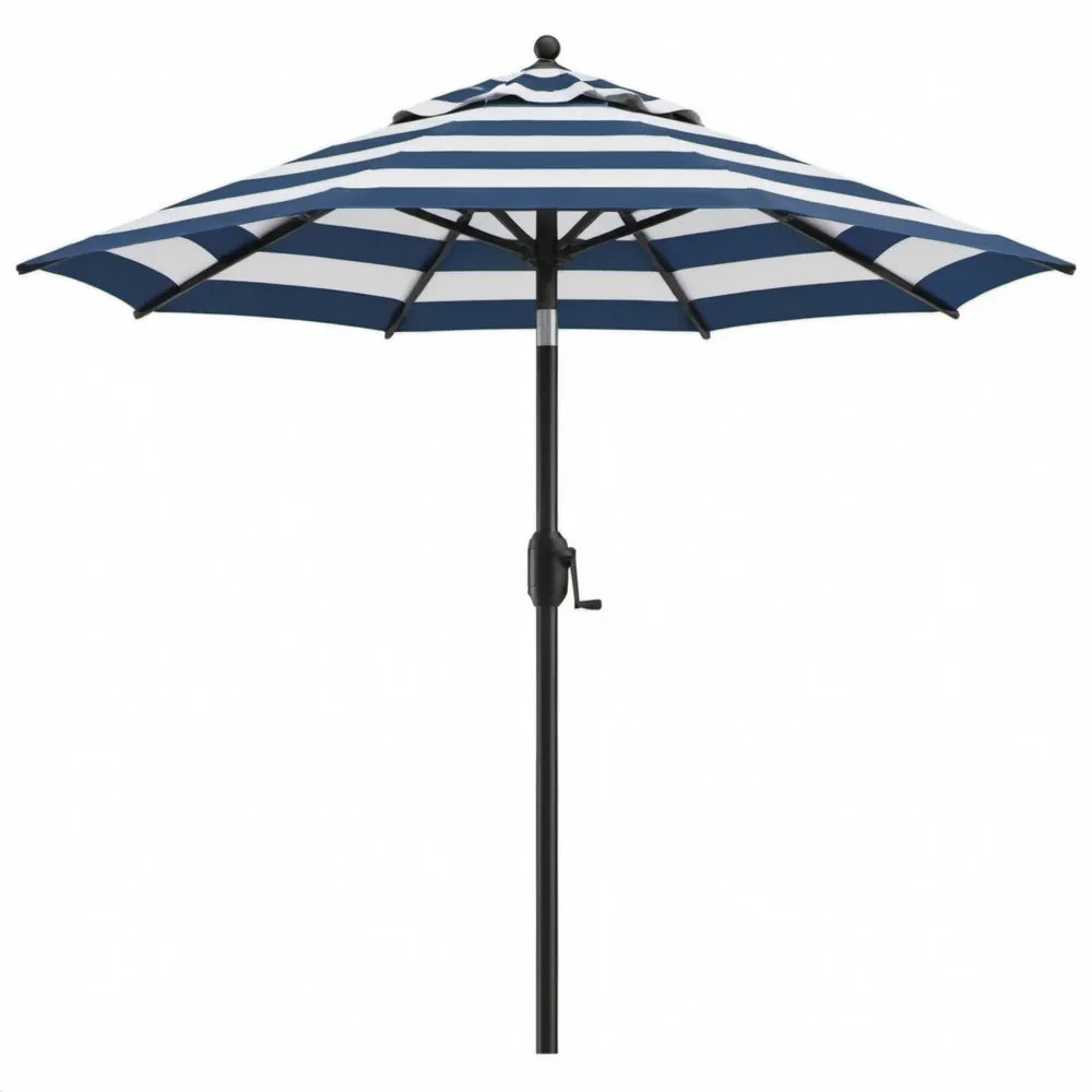 Blauw-wit gestreepte tuinparasol met zwengel, Ø 270 cm, 240 cm hoog