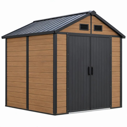 Tuinschuur van gegalvaniseerd staal met dubbele deur 213 x 130 x 185 cm Bruin/Antraciet