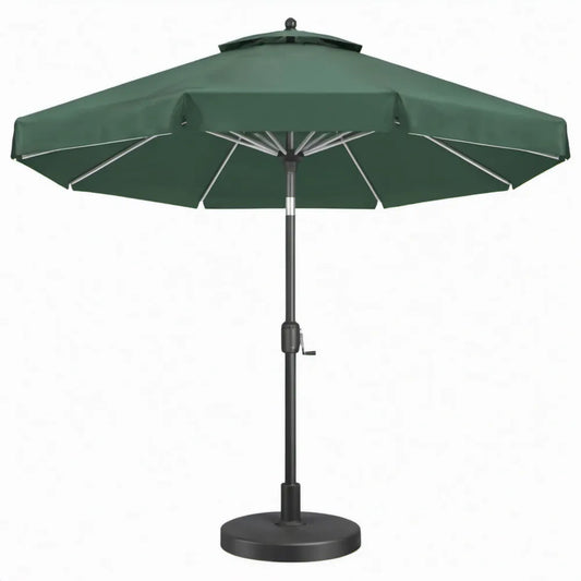 Achthoekige tuinparasol met voet Ø 300 cm donkergroen en zwart