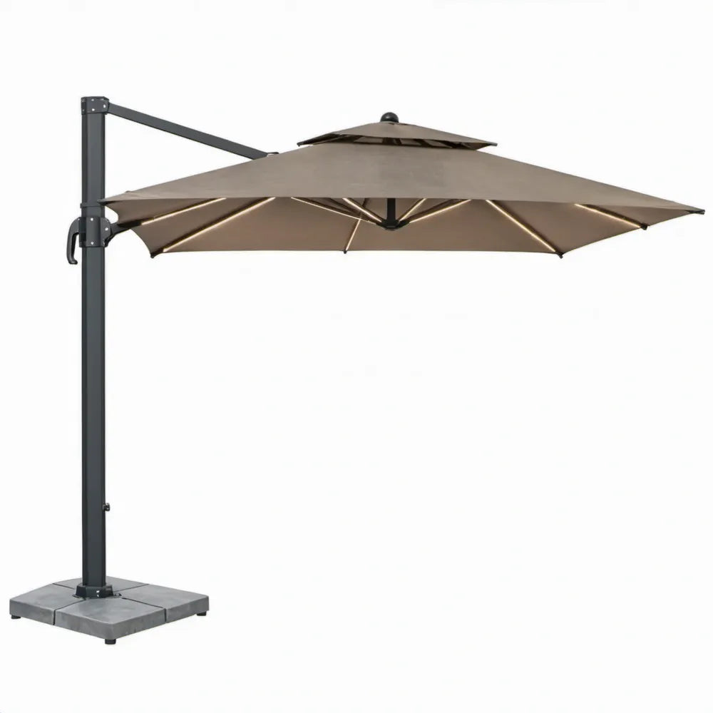 Zweefparasol 300 x 300 cm Taupe met Antraciet Aluminium Frame en Ledverlichting