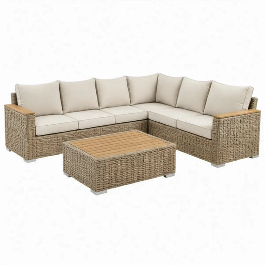 5-zits hoekloungeset met salontafel 245 x 245 cm Beige/Bruin