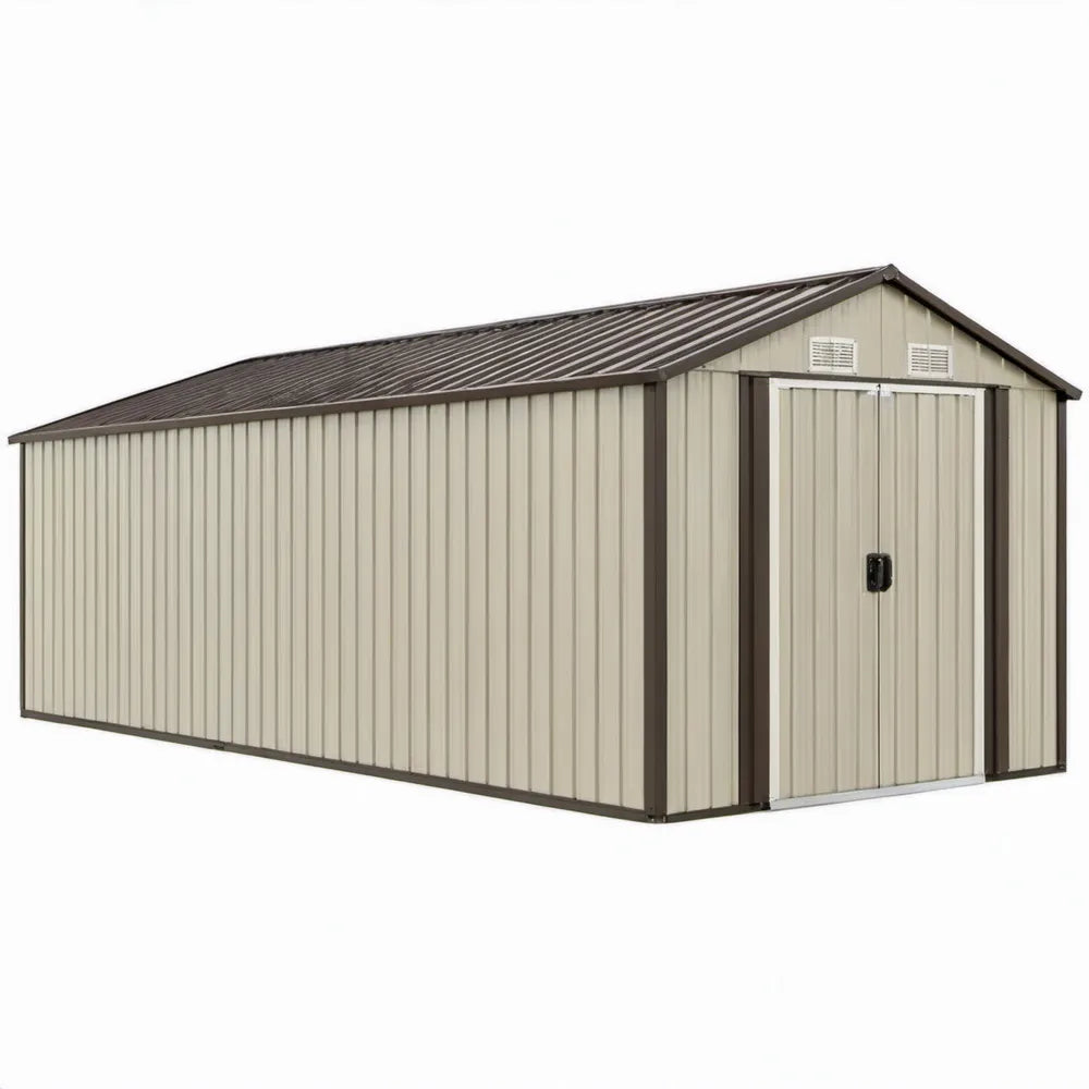 Metalen opbergschuur 340 x 240 x 210 cm Beige/Donkerbruin Gegalvaniseerd Staal met Dubbele Deur