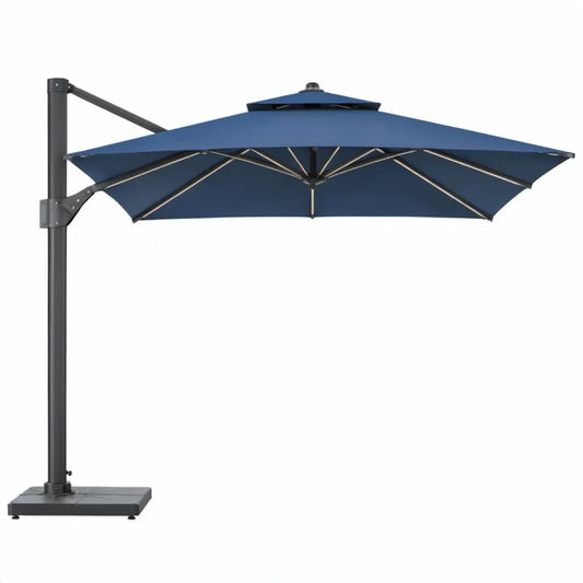 Vierkante zweefparasol met voet 300 x 300 cm blauw/donkergrijs aluminium en polyester