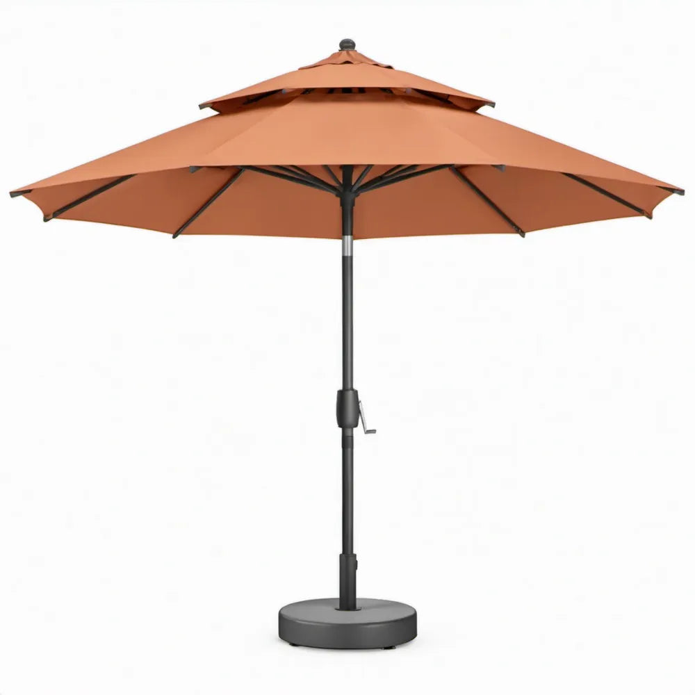 Ronde tuinparasol met voet Ø 300 cm terracotta en zwart