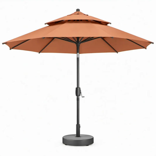 Ronde tuinparasol met voet Ø 300 cm terracotta en zwart